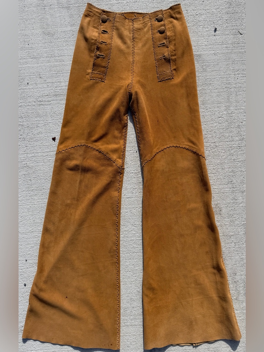 Vintage 70s North Beach Leather Suede Bell Bottom Pants Handmade Size 10 Mexico